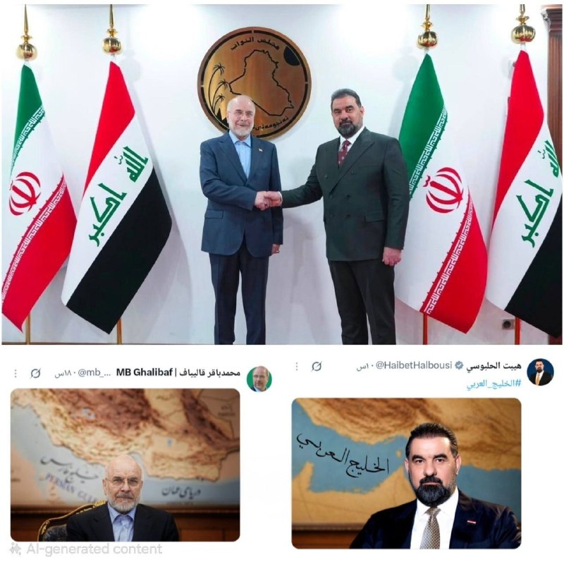 زمینی ها: #منهای_هواشناسی یک روز بعد از دیدار قالیباف با رئیس پارلمان عراق و ثبت عکسی که در پشت زمینه آن عکس خلیج فارس مشهود بود ،