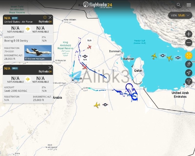 מטוסי האזהרה המוקדמת של ה-E-3G והסעודי Saab GlobalEye טסים באותו אזור, אך הם משגרים משני בסיסים שונים. המטו…
