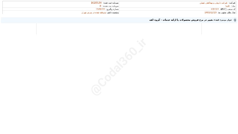 کدال۳۶۰: #دلقما#افشای_اطلاعات_بااهمیت - (تغییر در نرخ فروش محصولات یا ارایه خدمات – گروه الف) منتهی به سال مالی 1405/12/29 شرکت #