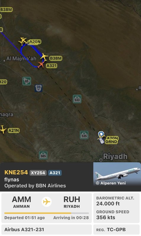 Now: Several commercial aircraft are currently not allowed to land at King Khalid International Airport, Saudi Arabia.