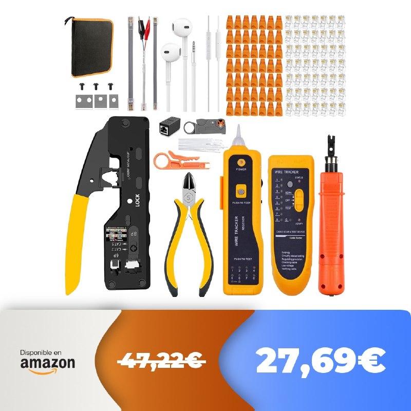 🔥 MAYLNE-TECH Engarzadora RJ45 RJ11 Cat7 Cat6 naranja  🤯 -41%! MEGAprecio! ¡Míni