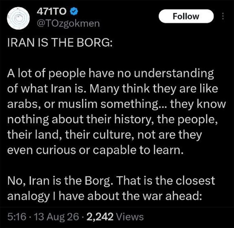 بَرَهوت تی‌وی / جهان بدون سانسور: 📌استاد دانشگاه میامی و تحلیلگر ژئوپلیتیک:🔹ایران همان بورگ (یک ساختار بسیار منسجم که با فشار از هم نمی‌پاشد) است.🔸خیلی‌ها