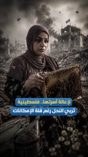 הכוורנית נווין אל-אשקר ובעלה מטפלים בכוורת שרד על גג ביתם ההרוס במחנה ג'בליה, לאחר המלחמה הרסה את רוב הכוור…