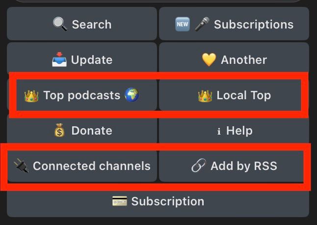 По @yourcastbot осталось переписать эти меню и фоновые обработчики.Топы подкастов похожи и практически 