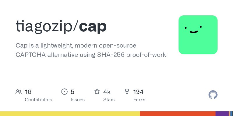 GitHub - tiagozip/cap: Cap is a lightweight, modern open-source CAPTCHA alternative using SHA-256 proof-of-work