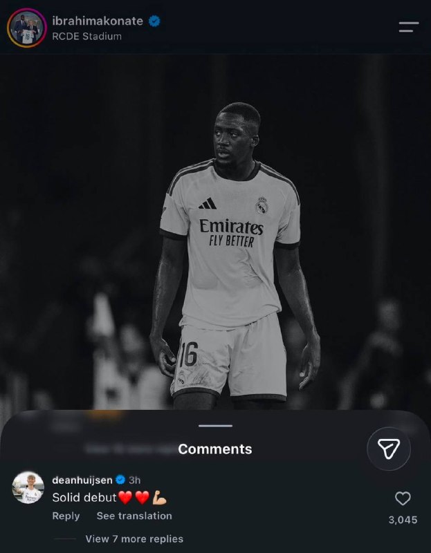 رئال مادرید | Real Madrid: ✉️کامنت دین هویسن زیر پست کوناته:💬 اولین حضور قدرتمند ❤️❤️💪🏼🄸 @RealMadridFans
