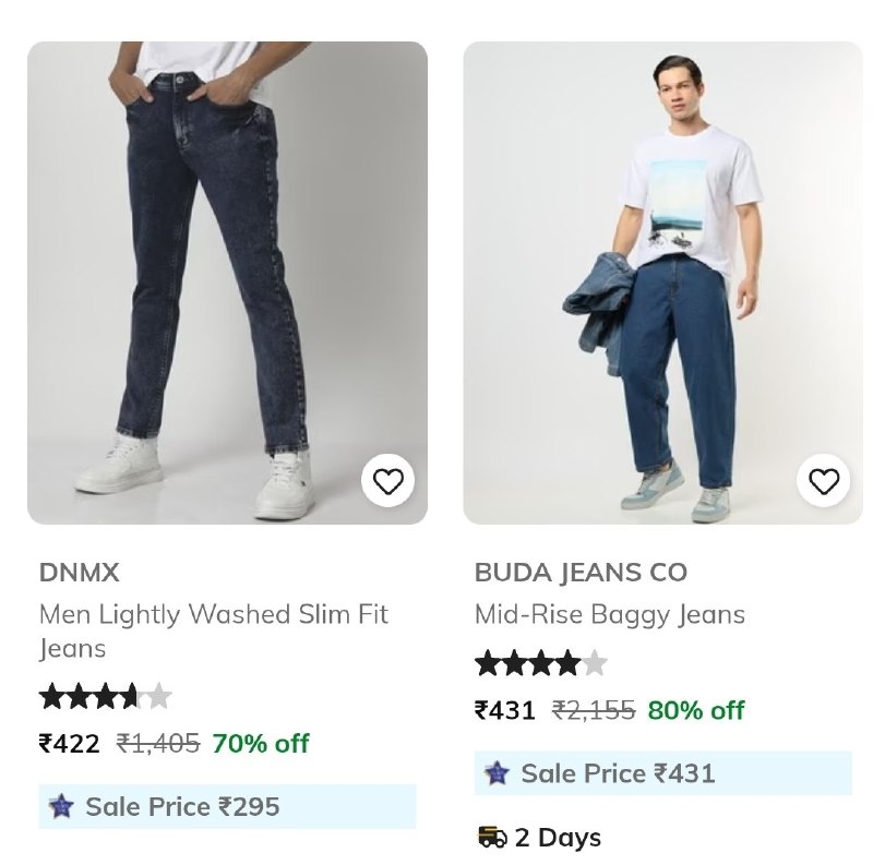 AJIO : Upto 85% Off : Mens Jeans deal image