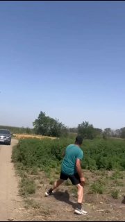 Just a Russian trying to shoot down a Ukrainian "Moroc" drone with a potato.