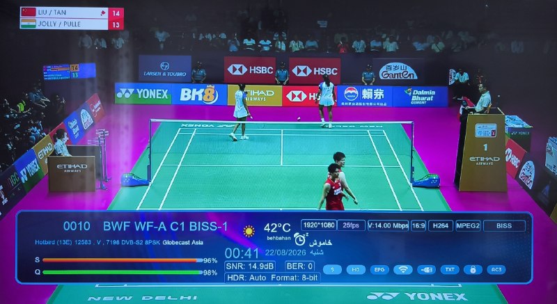 Hack Sat Feeds 📡: فید مسابقات بدمینتون 📡 Eutelsat Hotbird 13B/13C/13G @ 13.0°E📶 12583 V 7200🆔 BWF WF-A C2 BISS-1🔑 CW: E4 BD 2A 9B 96 1F B7