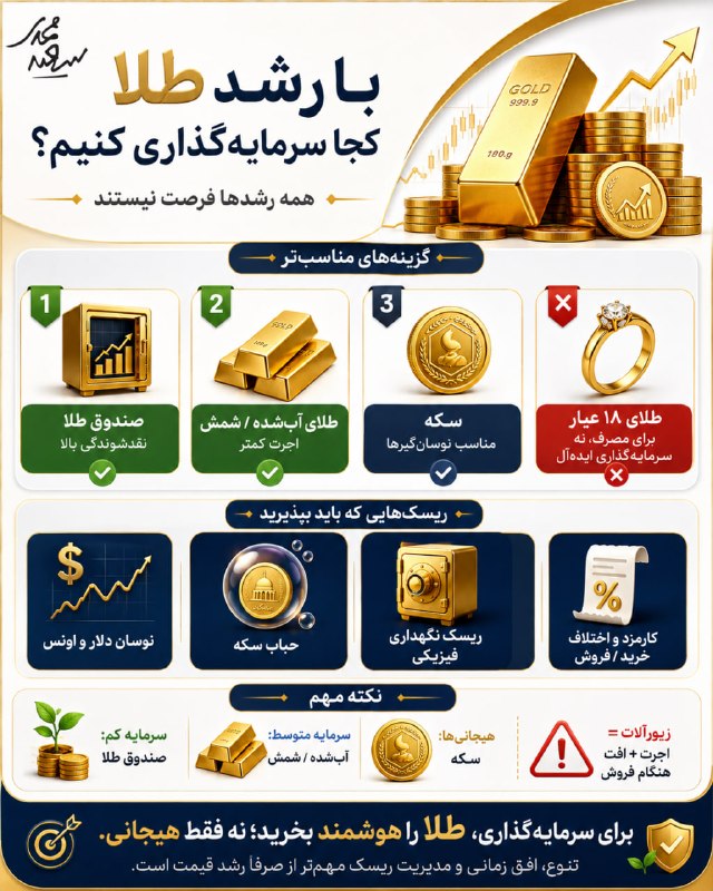 سعید محمدی|مطالعه شریف: ✳️ با رشد طلا کجا سرمایه‌گذاری کنیم؟ فقط خرید طلا کافی است؟▫️رشد طلا باعث شده گزینه‌های مختلفی مثل صندوق‌های طلا، طلای آ