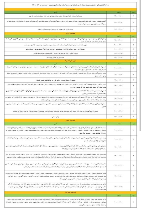 پایگاه خبری چاوش بام: 📸برنامه مدیریت مصرف انرژی شرکت توزیع برق استان چهارمحال و بختیاری_جمعه 30 مرداد ماه 1405@chavoshbam