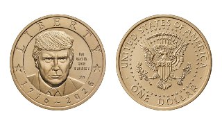 Минфин США выпустит золотую монету c изображением Трампа, объявил глава министерства. Номинал — один доллар. Выпуск монеты приурочен к 250-летию независимости Соединенных Штатов. Монета, по словам министра, «отмечает наследие свободы и является символом па