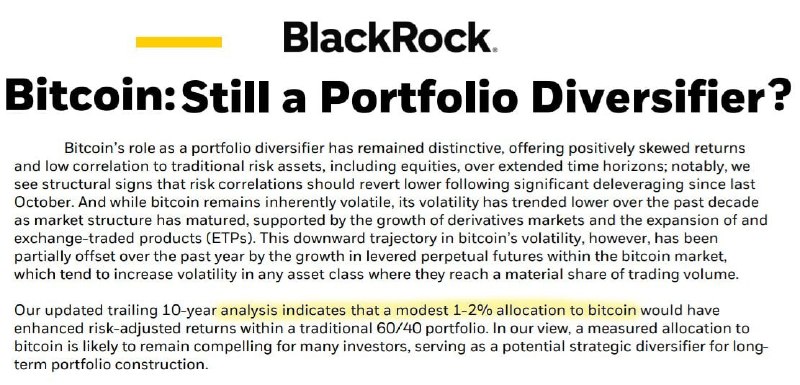 The Crypto Ledger: JUST IN: 🟠 BlackRock maintains its bullish stance, calling 1–2% Bitcoin exposure "ideal" — core thesis unchanged.🔸 Antic