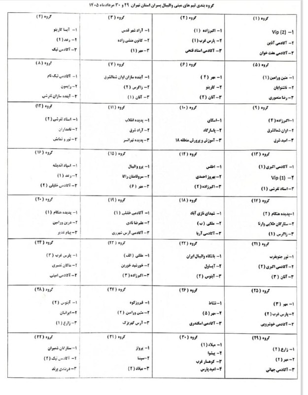 هیات والیبال استان تهران: 🔴برنامه مینی والیبال پسران استان تهران🏐زمانبندی کمیته مسابقات هیات تهران برای حضور تیم ها در روز مسابقه*پنجشنبه ۱۴۰۵/۵/۲
