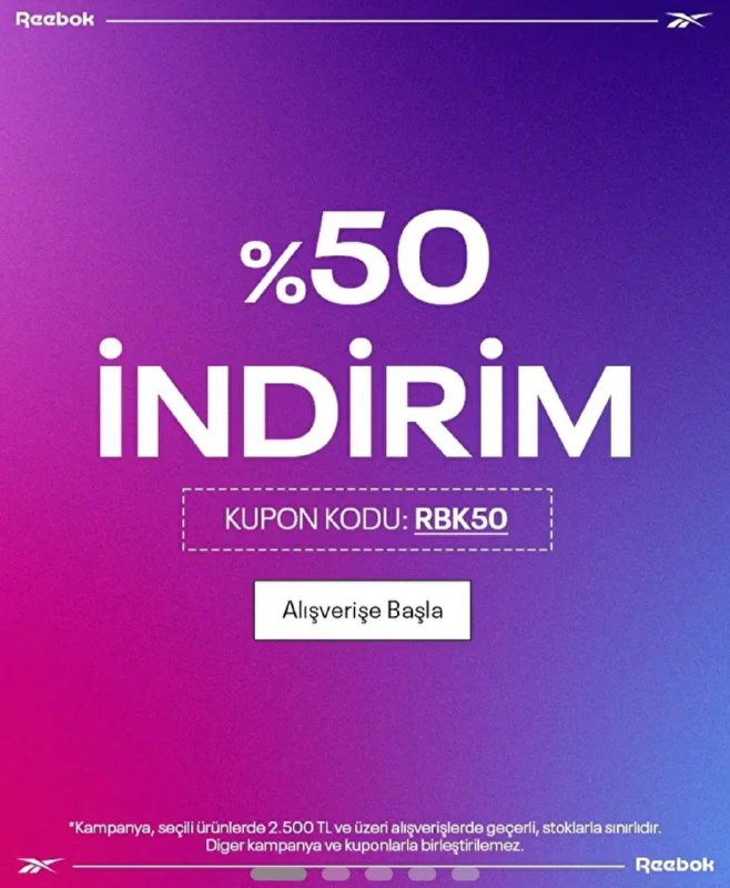 Shicmoda: تا ۵۰ درصد تخفیف ریباک روی محصولات منتخبhttps://www.reebok.com.tr/kampanya/yuzde-50-indirimقیمتا نصف میشه❌❌❌
