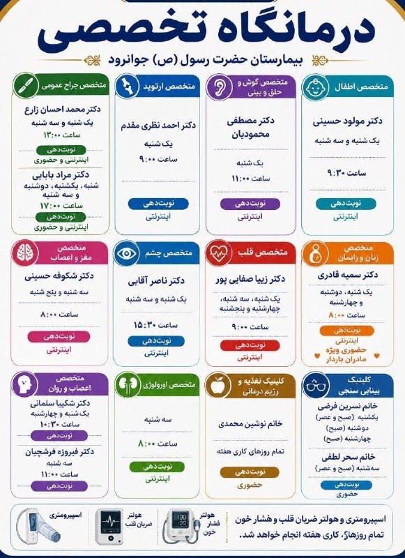 کانال سروشتی جوانرود: 🔻برنامه تخصصی(هفته جاری) بیمارستان حضرت رسول(ﷺ)جوانرود ــــــــــــــــــــــــــــــــــــــــــــــــــ🔵 کـانـال مــرد