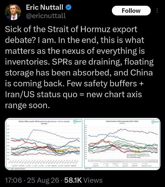 بَرَهوت تیوی / جهان بدون سانسور: 📌اریک ناتال، یکی از تأثیرگذارترین تحلیلگران حوزه انرژی در آمریکای شمالی:🔹از بحث و جدل درباره صادرات نفت از طریق تنگه هر