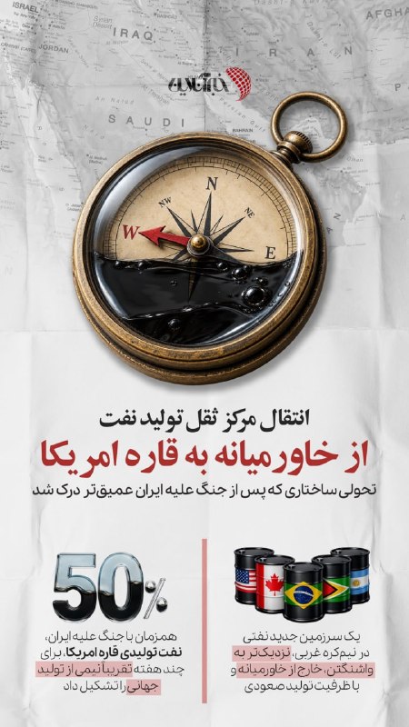خبرگزاری خبرآنلاین: 🔸 جابهجایی مرکز ثقل نفت از خلیجفارس به قاره آمریکا🕊 از توئیتر خبرآنلاینبا جنگ علیه ایران، واقعیتی مهم آشکارتر شد: جابج