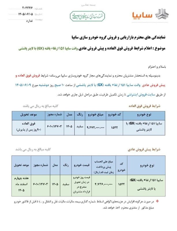شاهین شهر سلام: 🔺 اعلام بخشنامه پیش فروش و فروش فوق العاده با قیمت قطعی پراید وانت GX ویژه شهریور ماه ۱۴۰۵ از سوی سایپا🌐 پایگاه خبری شاه