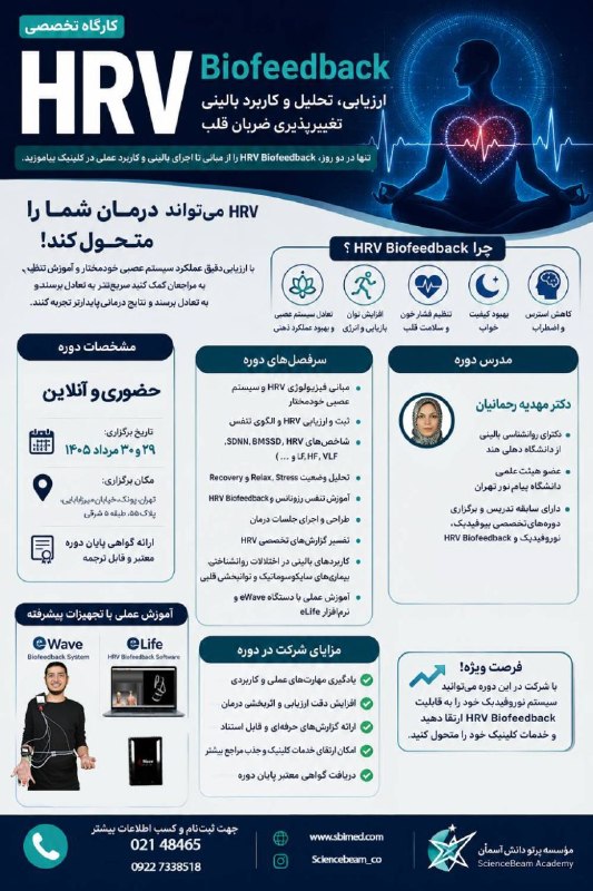 Brainacademy پرتو دانش: 🔺کارگاه تخصصی HRV Biofeedbackارزیابی، تحلیل و کاربرد بالینی تغییرپذیری ضربان قلباگر علاقه مند به آشنایی با بیوفیدبک hrv 