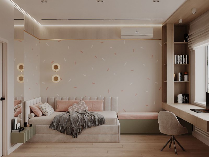 Две детские 14,9 и 14, 1 кв.м комнаты и кабинет 14,3 кв.м из проекта домвсочи 1 - лаконичная и уютная мягкий мятный диван кровать и тёплая деревянн... - изображение 5 - кабинет, планировка, telegram