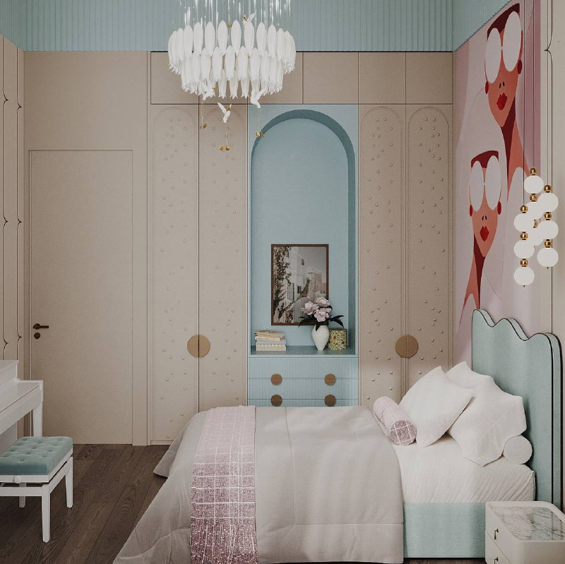 Нежный проект комнаты в цвете Тиффани . Мечты, вдохновение и волшебные воспоминания о детстве. Дизайнер Алёна Тоцкая Портфолио смотрите на - изображение 4 - нежный, проект, комнаты