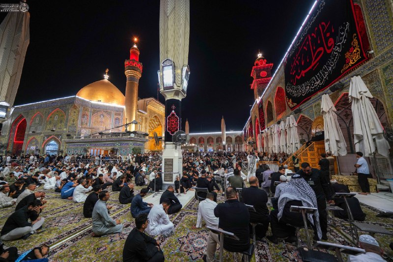 A funeral gathering that was celebrated with consolation of souls with tears and sighs in memory of the martyrdom of Mrs. Al-Zahra (peace be upon her) in the purified upper courtyard.