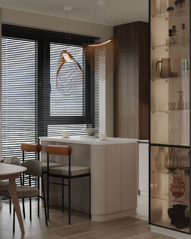 Дизайн проект квартиры 92,8 кв.м Сдержанная современная кухня гостиная 26,1 кв.м спокойная нейтральная палитра, тёплая атмосфера и продуманное зони... - изображение 5 - проект, telegram, view