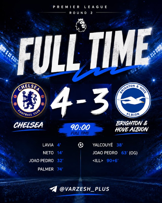 Varzesh+plus | ورزش پلاس: 🤩🤩🤩🤩🤩 هفته دوم پریمیرلیگ انگلیس🤩 چلسی 😃🆚😃 برایتون 🤩▶️ @LiveScore_plus⚡ @Varzesh_Plus