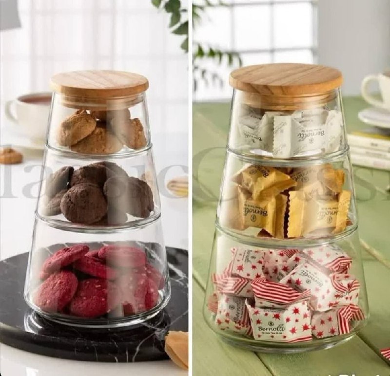 پخش عمده چیان: ❤️✔️✅ برج تنقلات درب بامبو پاریس ارتفاع 20cm ، جنس بلور شفاف ، درب چوبی رابروود تایوان ، دارای واشر سیلیکونی بهداشتی ، د