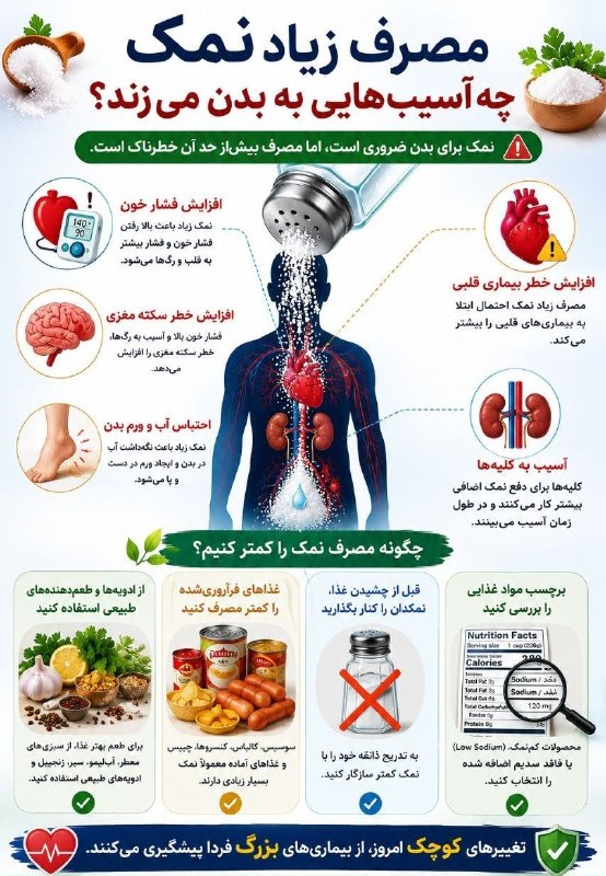 🌹اخبار گلین قیه و حومه🌹: 🧂 آیا میدانستید مصرف زیاد نمک فقط فشار خون را بالا نمیبرد؟بسیاری از افراد تصور میکنند نمک فقط برای بیماران مبتلا به ف