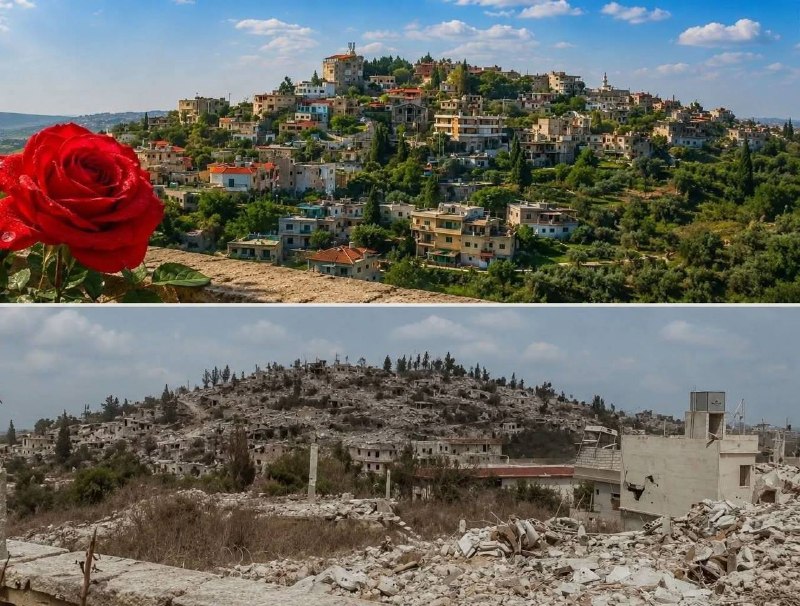 בין שתי התמונות סיפור מולדת... כאן היו הבתים, השדות וצחוק הילדים.