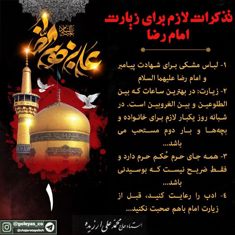 شجره طيبه: تذکرات بیان شده در بابزیارت امام رضا علیه السلام در ایام آخر ماه صفر...بیانات #استاد_ارزیده #آخر_صفر #زیارت #امام_رضا_ع🆔