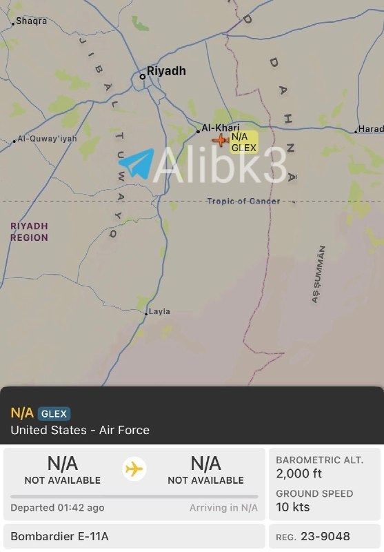 🇸🇦 מטוס אזהרה מוקדמת E-11A המריא מבסיס האוויר פרינס סולטן בסעודיה רגעים לפני כן.