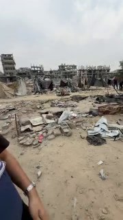 סצינות המתעדות את השפעות השריפה שהרסה מחנה לעקורים ברחוב סלאח אל-דין, מזרחית לשכונת שוג'עייה בעיר עזה, לאחר…