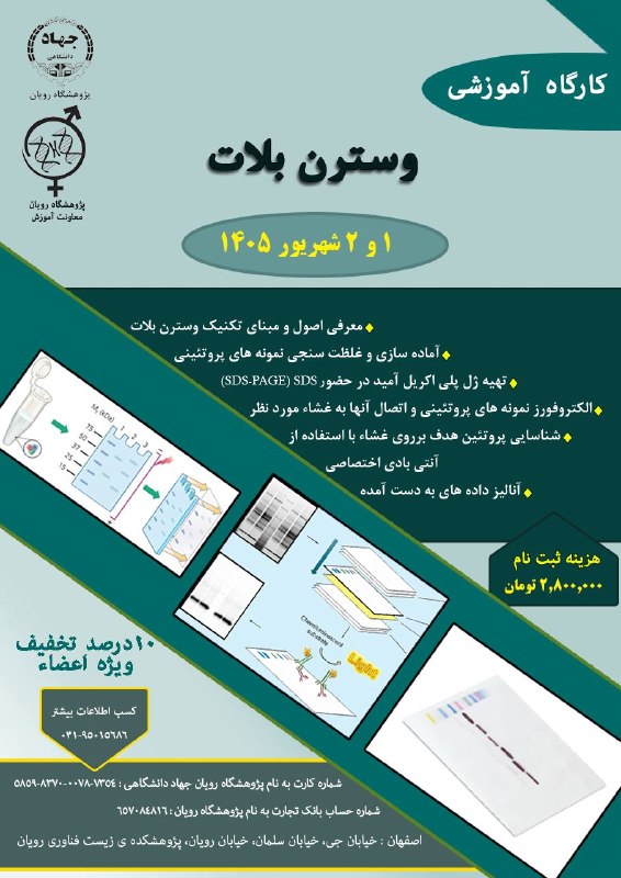 پژوهشکده زیست فناوری رویان اصفهان: 🔆کارگاه آموزشی《 وسترن بلات 》ارائه گواهی شرکت در کارگاه به زبان انگلیسی💠لطفا برای تکمیل ثبت نام به ایدی زیر پیام ارسال بف
