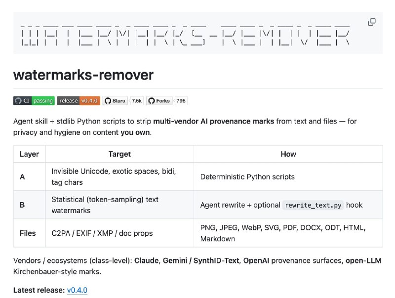SharifGPT: 🗑 حذف واترمارک‌ها و ردپای هوش مصنوعی- واترمارک Watermarks Remover یه ابزار جدیده که رد پاهای 🐾 تولید شده توسط هوش مصنوعی