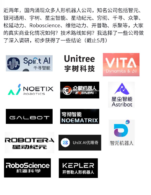 宇树王兴兴说今年人形爆单？深度聊了13家一线具身智能公后的商业化真相（截止5月）：1. 技术落地至少还需要三五年或更久，摇操商业模式需要考虑承压能力