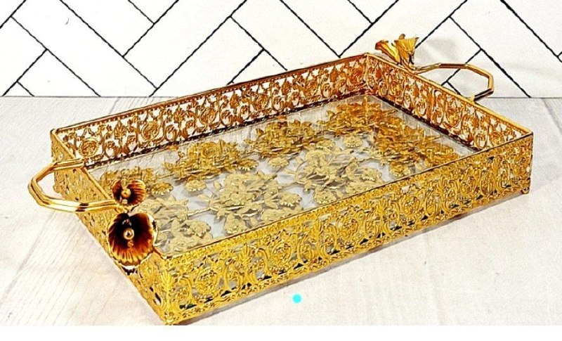 صنایع کادویی خاتم آنتیک - پیوتر: سینی کف شیشه گل دسته لیلیوم