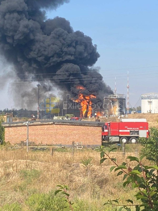 Footage confirms a Ukrainian drone strike on a fuel tank farm at Taganrog military airfield in Russia's Rostov region.