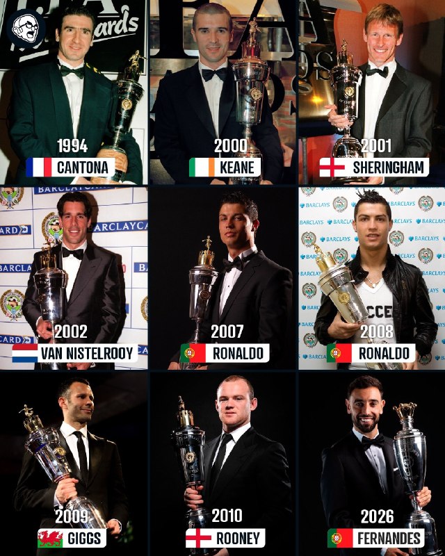 RONALDO IR: تنها بازیکن تاریخ منچستریونایتد که موفق شده دوبار جایزه بهترین بازیکن سال اتحادیه بازیکنان حرفه‌ای انگلیس (PFA) رو به دس