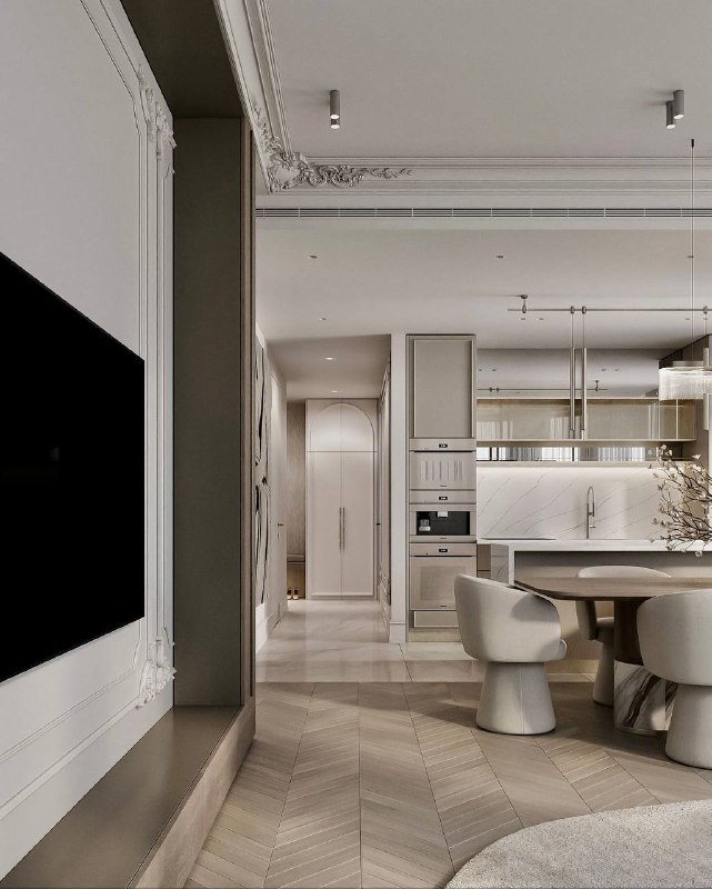 Красивая кухня-гостиная в стиле современная классика. Спальню из этого проекта можно посмотреть у нас в Инстаграм. Дизайнер Студия Marso - изображение 3 - красивая, кухня, гостиная