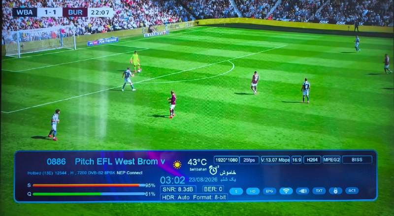 ماهواره استور: 🏆 فید بازی فوتبال چمپیونشیپ انگلیس (Sky Bet Championship)وست برومویچ (WBA) 🆚 برنلی (Burnley)📡 Eutelsat Hotbird 13B/13C/1