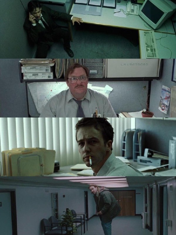 مووی توییت: سال 1999 سال خوبی تو ادارات نبوده :)Office SpaceThe MatrixBeing John Malkovick Fight Club @MovieTwitte | M.a.e.d.e.h