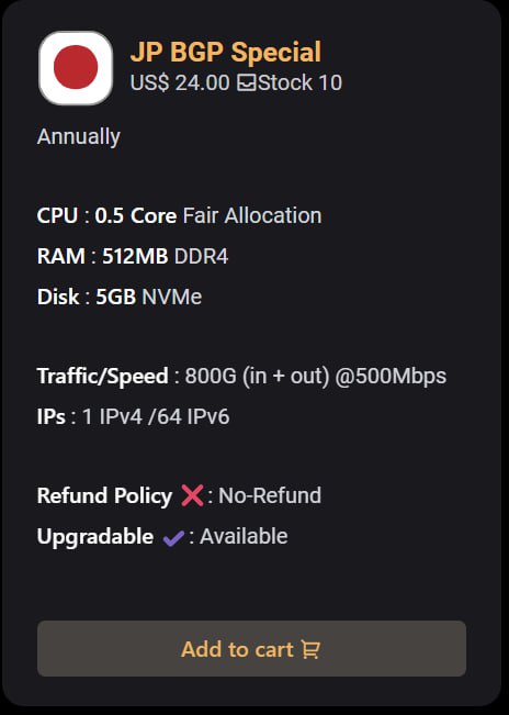 #通知 日本 优质落地 放货Restock For JPBGP Special年付账单 Annually Only优惠后20.5USD使用优惠 Use Coupon[GREATDAY]