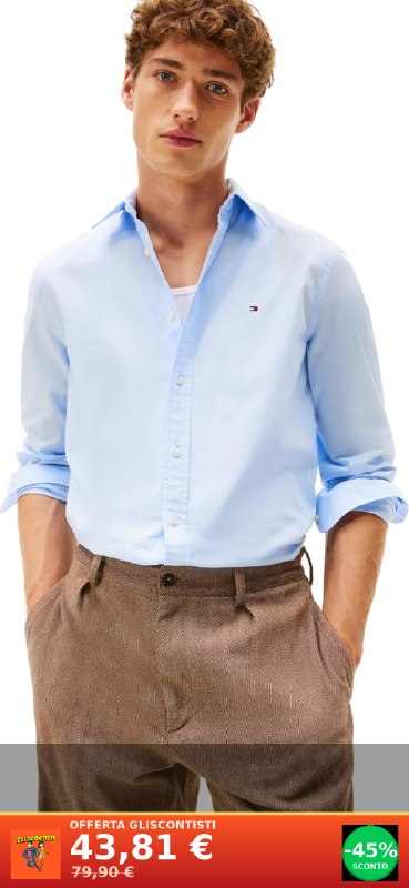 TOMMY HILFIGER CAMICIA FLEX POPLIN BLU UOMO