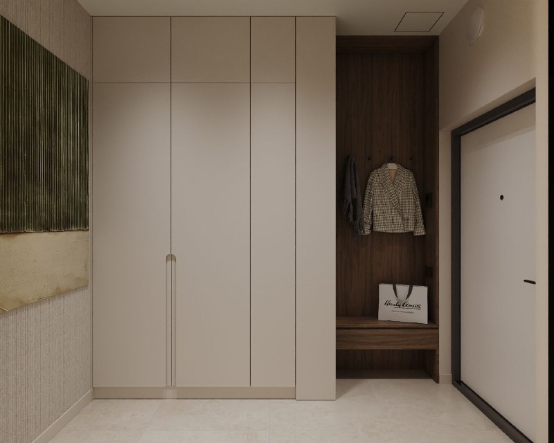 Дизайн проект квартиры 92,8 кв.м Сдержанная современная кухня гостиная 26,1 кв.м спокойная нейтральная палитра, тёплая атмосфера и продуманное зони... - изображение 8 - проект, telegram, view