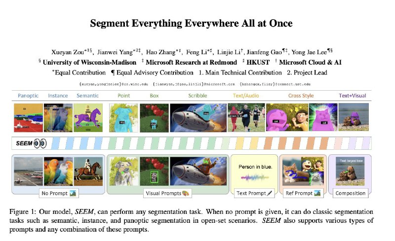 现在论文标题起的是越来越有趣了，瞬息分割全宇宙！AK: Segment Everything Everywhere All at Onceabs:@Gradio demo: 