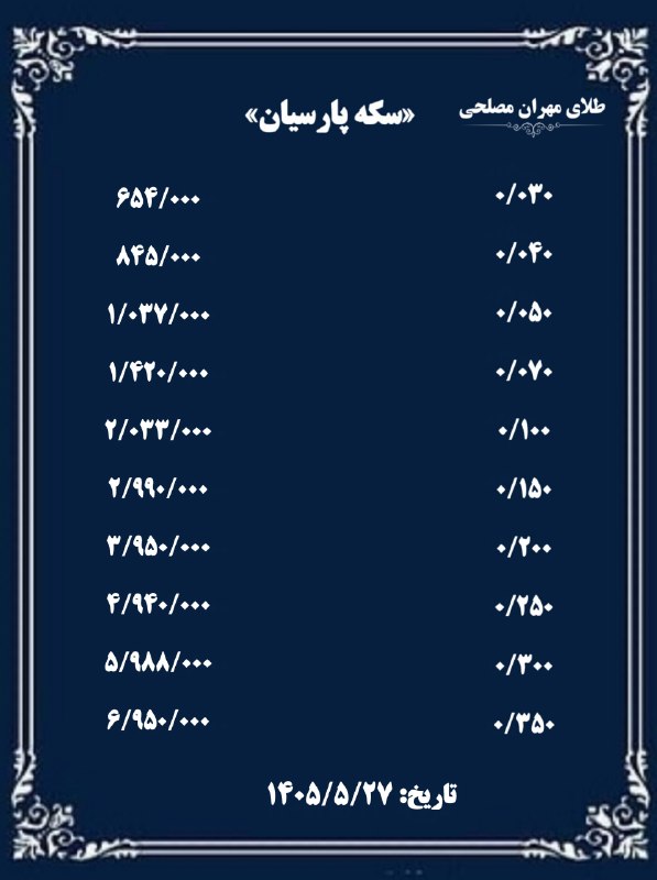طلای مهران مصلحی💚: [سکه پارسیان]از ۰/٠۳٠ سوت تا ٠/۳۵٠ سوتتاریخ: ۱۴۰۵/۵/۲۷"طلای مهران مصلحی"