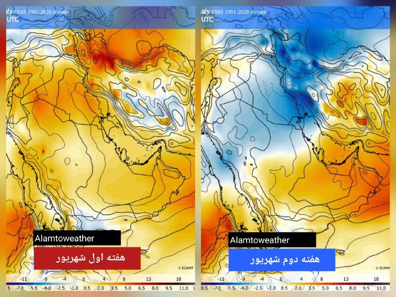 💯دهلران سیتی💯: 🔺هفته اول شهریور دمای گرمتر از نرمال و هفته دوم شهریور هوا خنک تر از نرمال پیش بینی می شود🔴 هفته اول شهریور ماه تیپ دمای